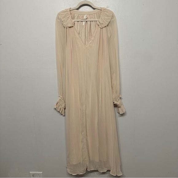 Anthropologie Long Sleeve Sheer Pleated Maxi Dress Medium - Picture 4 of 11